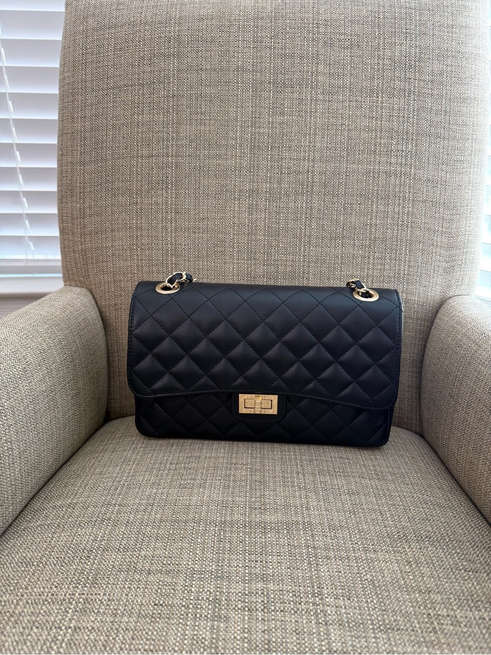Roberta Rossi Quilted Black Shoulder Bag with Gold Chain Accent